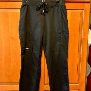 XS Petite Greys Anatomy by Barco 6 pocket black straight leg scrub pants